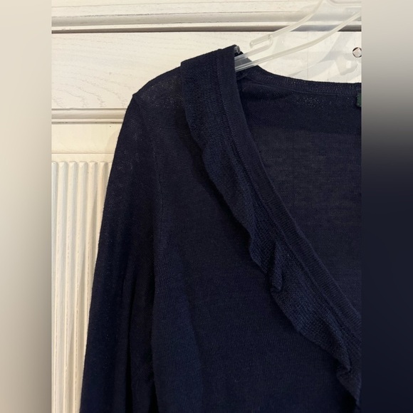 J CREW Womens Navy Linen V-Neck Sweater With Ruffles and Buttons - Picture 8 of 15